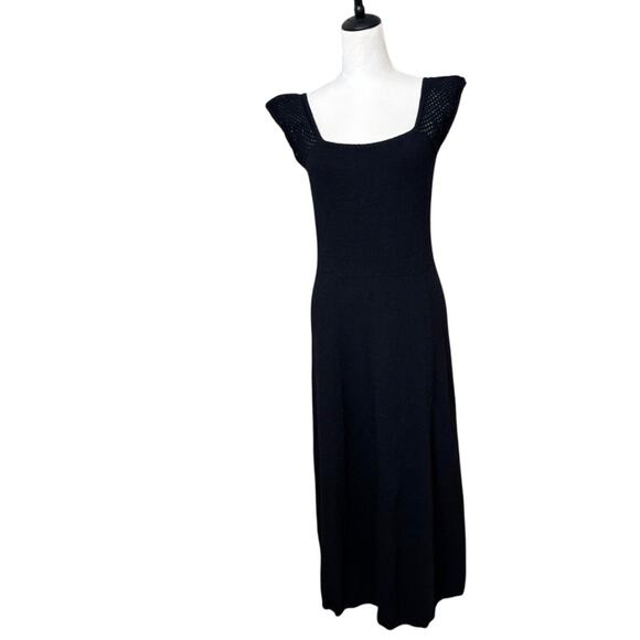 St. John Knits Vtg 70s Black Knit Midi Maxi Dress Square Neck Ruffle Sleeve S - Picture 2 of 10